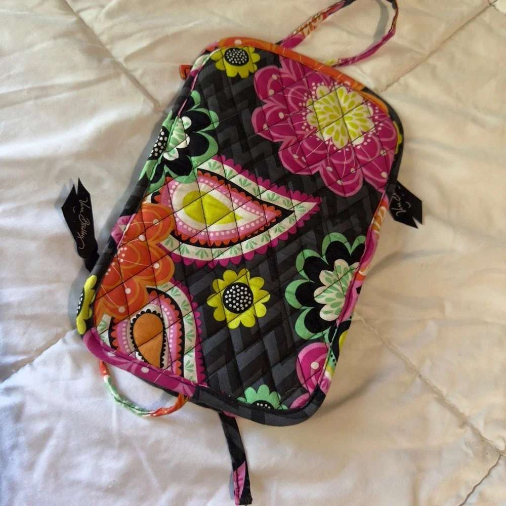 Vera Bradley Small Jewelry/Cosmetic 3 Pocket Zipper Case Black Floral Multicolor